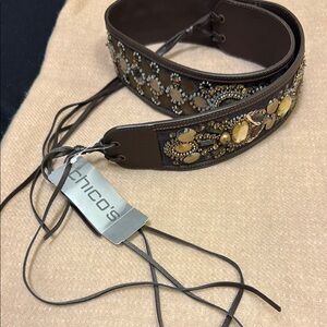 CHICO’S Retro Brown and Gold Embellished Belt, M